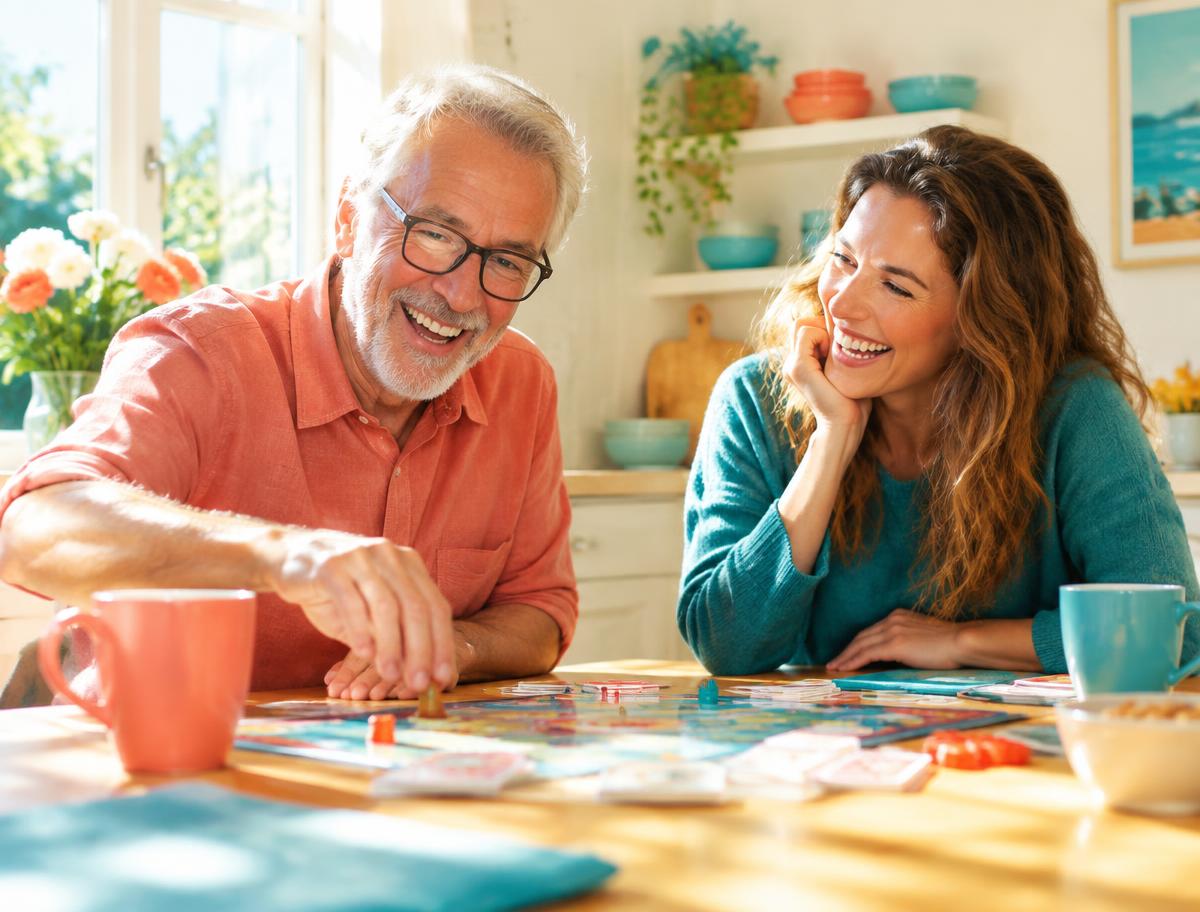 Senior man playing a board game with his companion